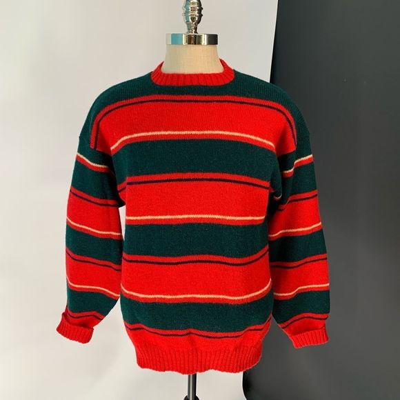 No Brand Other - Vintage The MOORS 100% wool sweater red green striped sz L mens made in USA